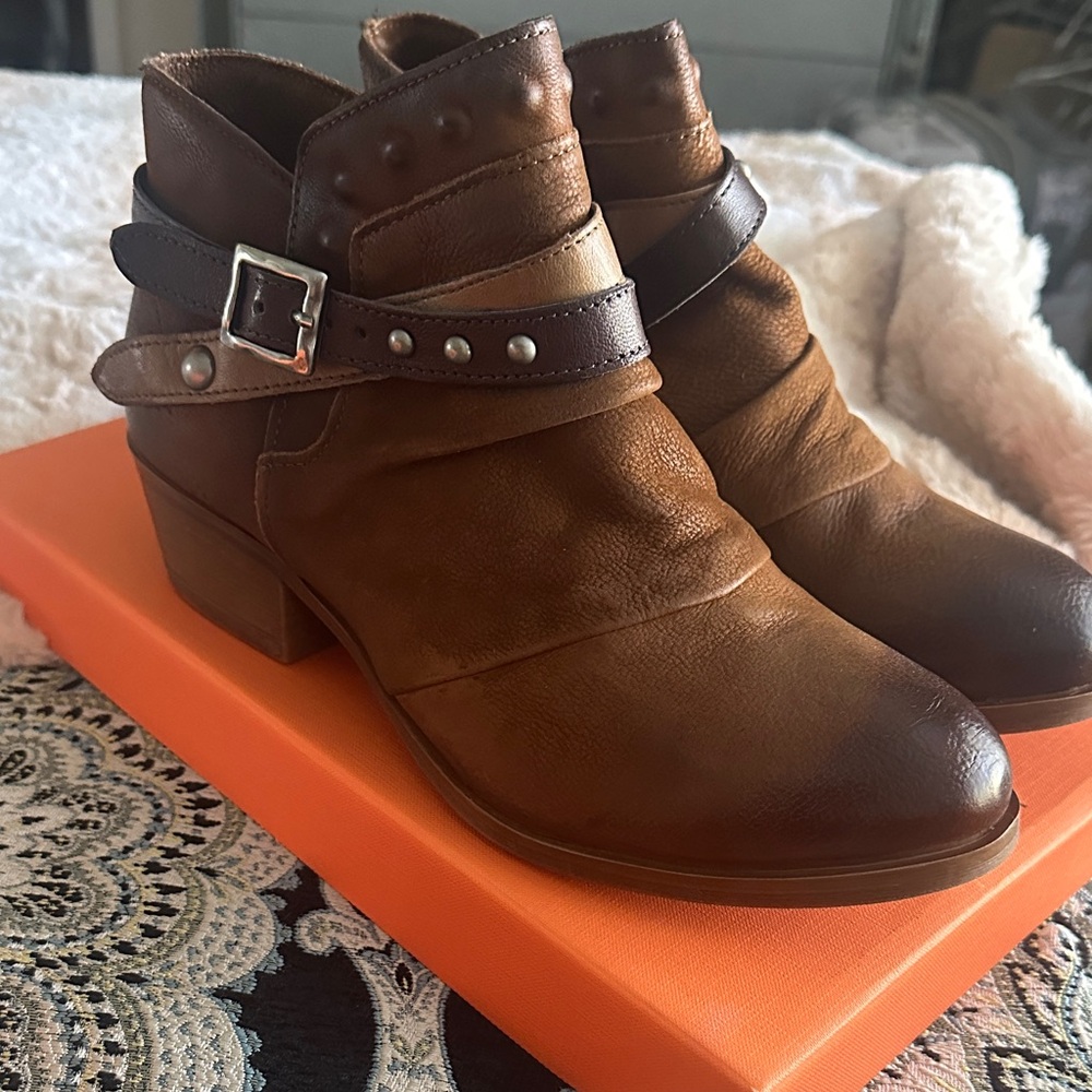 Miz Mooz Brown Leather Ankle Booties